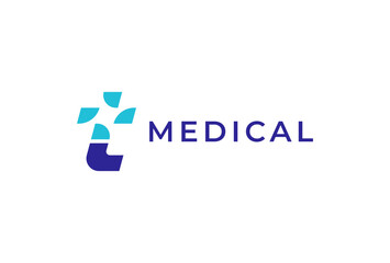 Medical logo, letter T with medical cross icon combination, cross logo design template element, vector illustration