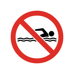 No swimming safety sign prohibiting aquatic activities and water recreation prohibitions