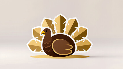 Turkey character with golden feathers in a minimalist design