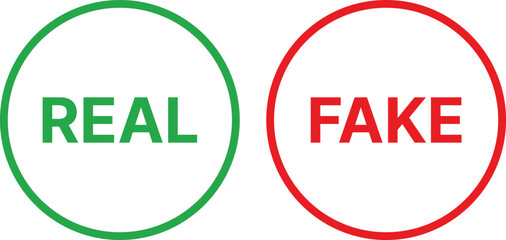 Real and fake icon. Fake and Real grunge rubber stamp. Truth and Lie Concept Badges. accepted denied approved rejected tag vignette