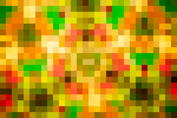 Vibrant, symmetrical abstract pixel art mosaic with an intense, colorful, mirrored pattern and a retro digital aesthetic.