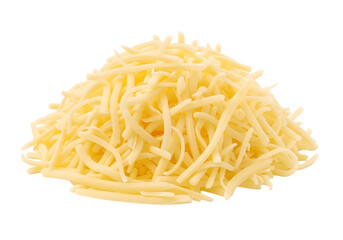 Fototapeta premium A pile of shredded yellow cheese, isolated on transparent background