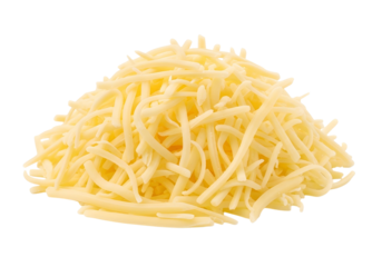 A pile of shredded yellow cheese, isolated on transparent background