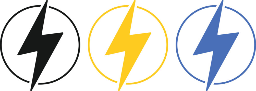 Flash power icon set. Lighting icons collection. Electricity or Thunderbolt  symbol. Bolt, Flash, power, energy, voltage sign