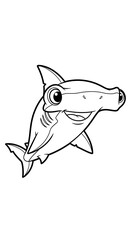 Obraz premium A line drawing of a hammerhead shark with a cute expression. Black and white, it could be used for coloring