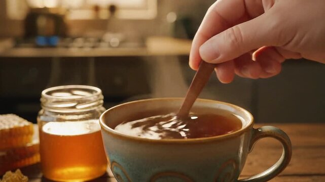 warm tea mixed with honey and stirred evenly