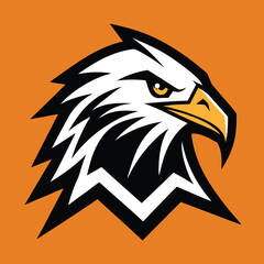 Fototapeta premium Detailed vector illustration of an eagle's head showcasing sharp features and bold lines against a vibrant orange background