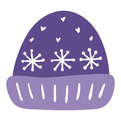 Warm knitted hat isolated on transparent. Hand drawn flat vector illustration. Traditional holiday, Xmas, New Year, seasonal design element, winter clothes clip art