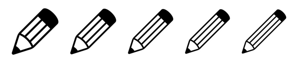 Pencil Icon Set – Writing, Drawing, and Creative Design Symbols, Vector Illustration