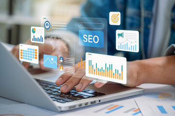 Digital marketing analysis working on SEO strategy using data visualization and performance...