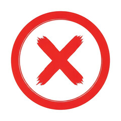 Obraz premium A red cross in a circle isolated on transparent background, symbolizing rejection, error, or cancellation, with a handdrawn or brushstroke effect, conveying a sense of urgency
