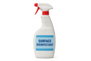 Surface disinfectant spray bottle for hygiene cleaning with transparent background