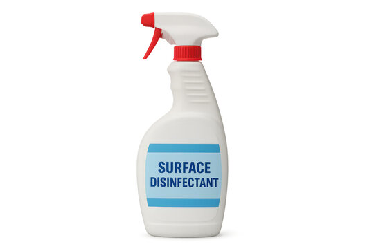 Surface disinfectant spray bottle for hygiene cleaning with transparent background
