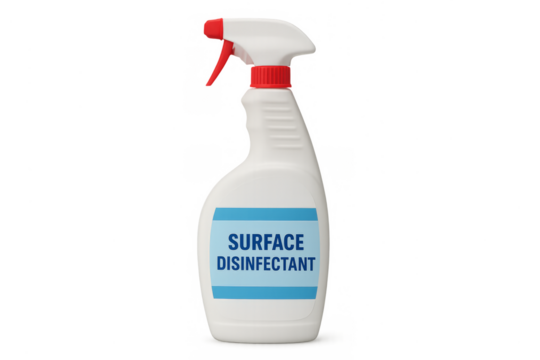 Surface disinfectant spray bottle for hygiene cleaning with transparent background