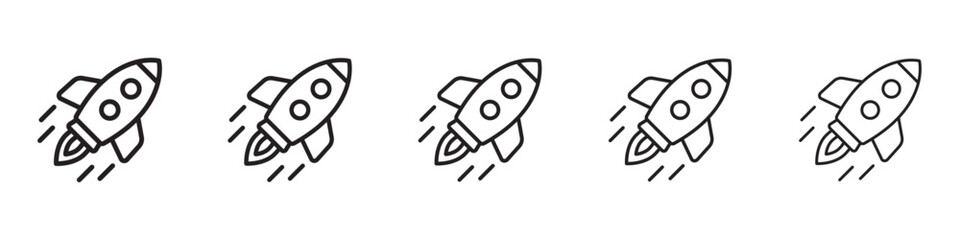 Rocket Icon Set – Outline Rocket and Launch Symbols, Startup and Innovation Symbols