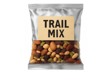 Trail mix snack bag with nut and fruit assortment