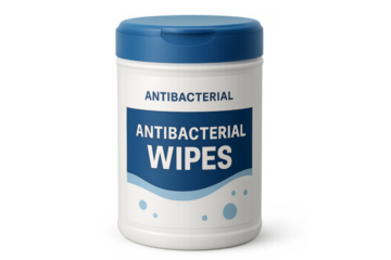 Antibacterial wipes container for disinfecting and sanitizing surfaces