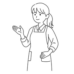 お辞儀をする女性のイラスト　モノクロ,白黒,スタッフ,店員,ショップ,お母さん,上半身,シンプル,素材,お願い