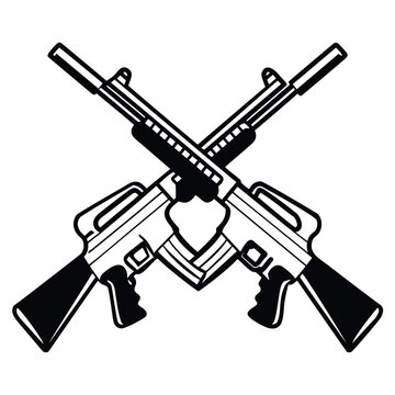 a rifle silhouette vector icon design with a white background	
