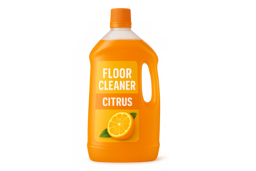 Orange floor cleaner bottle with citrus label