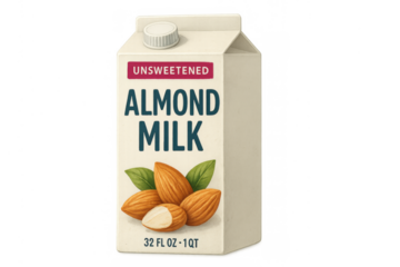 Unsweetened almond milk carton illustration with almonds