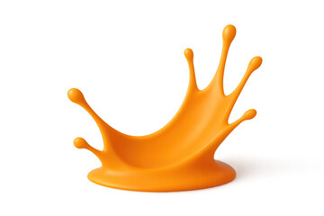 Obraz premium Orange liquid splash creating a dynamic crown shape, abstract fluid movement with drops, transparent background