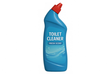 Blue toilet cleaner bottle with fresh scent label