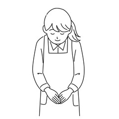 お辞儀をする女性のイラスト　モノクロ,白黒,スタッフ,店員,ショップ,お母さん,上半身,シンプル,素材,お願い