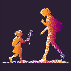 Silhouette of Little Girl Giving Flower to Teacher &ndash; Emotional Teacher&rsquo;s Day Illustration