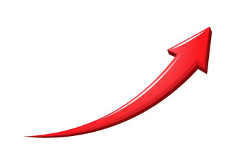 A vibrant red arrow gracefully curves upwards, symbolizing growth, progress, and positive direction isolated on transparent background a dynamic visual element