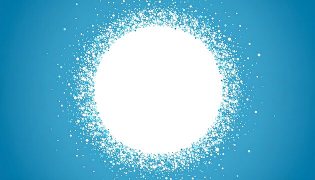 Abstract illustration featuring a large white circle center, surrounded by a shimmering, sparkling halo against a gradient blue background