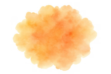 Abstract watercolor paint splash creating a warm yellow and orange ink blot shape, transparent background