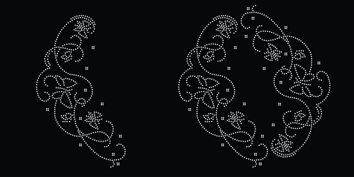 Rhinestone hotfix transfer design.Abstract crystal, beautiful glitter appliqu&eacute; rhinestone motif vector design, Unique modern rhinestone flower vector design.