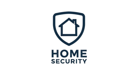 Home security logo featuring a house within a shield design