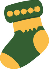 Illustration of green and yellow Christmas stocking
