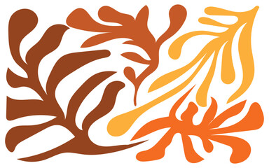 warm tropical leaf collage, abstract botanical pattern, modern organic cutout art