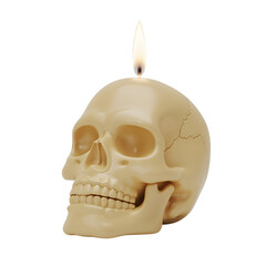 Obraz premium Skull candle with flame a spooky and gothic decorative element isolated on white background