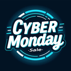 Cyber Monday neon banner, vector art illustration.