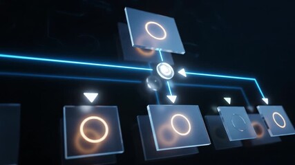 Futuristic digital flowchart design showcases glowing elements and interconnected nodes, emphasizing technology and innovation data processing and abstract graphic connections for modern - Powered by Adobe