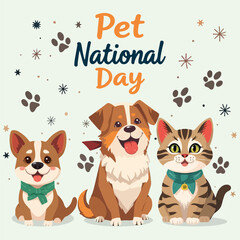 Pet National Day dog cat, vector art illustration.