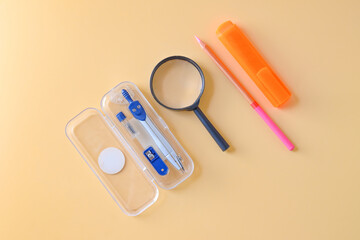 Metal compass with magnifier for school and drafting instrument .