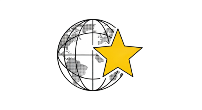 Globe with a yellow star symbolizing global recognition and achievement