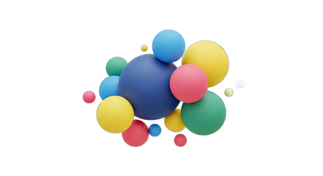 Colorful arrangement of spherical shapes on a black background