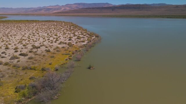 4K Drone Aerial of Stillwater Refuge Lake, Fallon Nevada &ndash; Desert Landscape Overlook