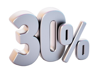 30 percent on transparent background. 3D illustration