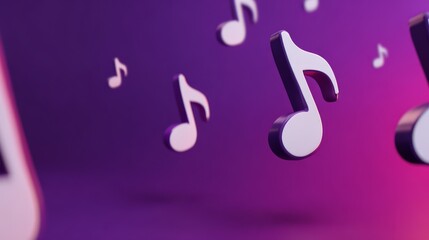 Fototapeta premium 3D rendered music notes, playful and melodic, floating in an abstract purple gradient space