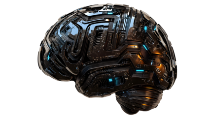 Artificial intelligence brain with circuits isolated on transparent background