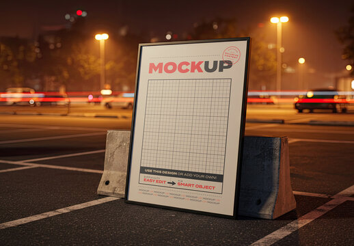 Frame Poster Mockup Stand on Parking Garage