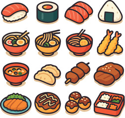 Essential Japanese Dishes – Flat Vector Food Icons