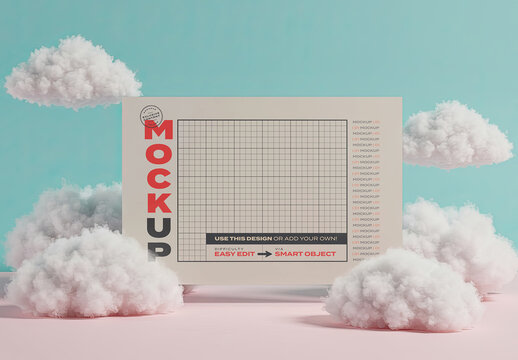 Horizontal Poster Page Mockup with Clouds
